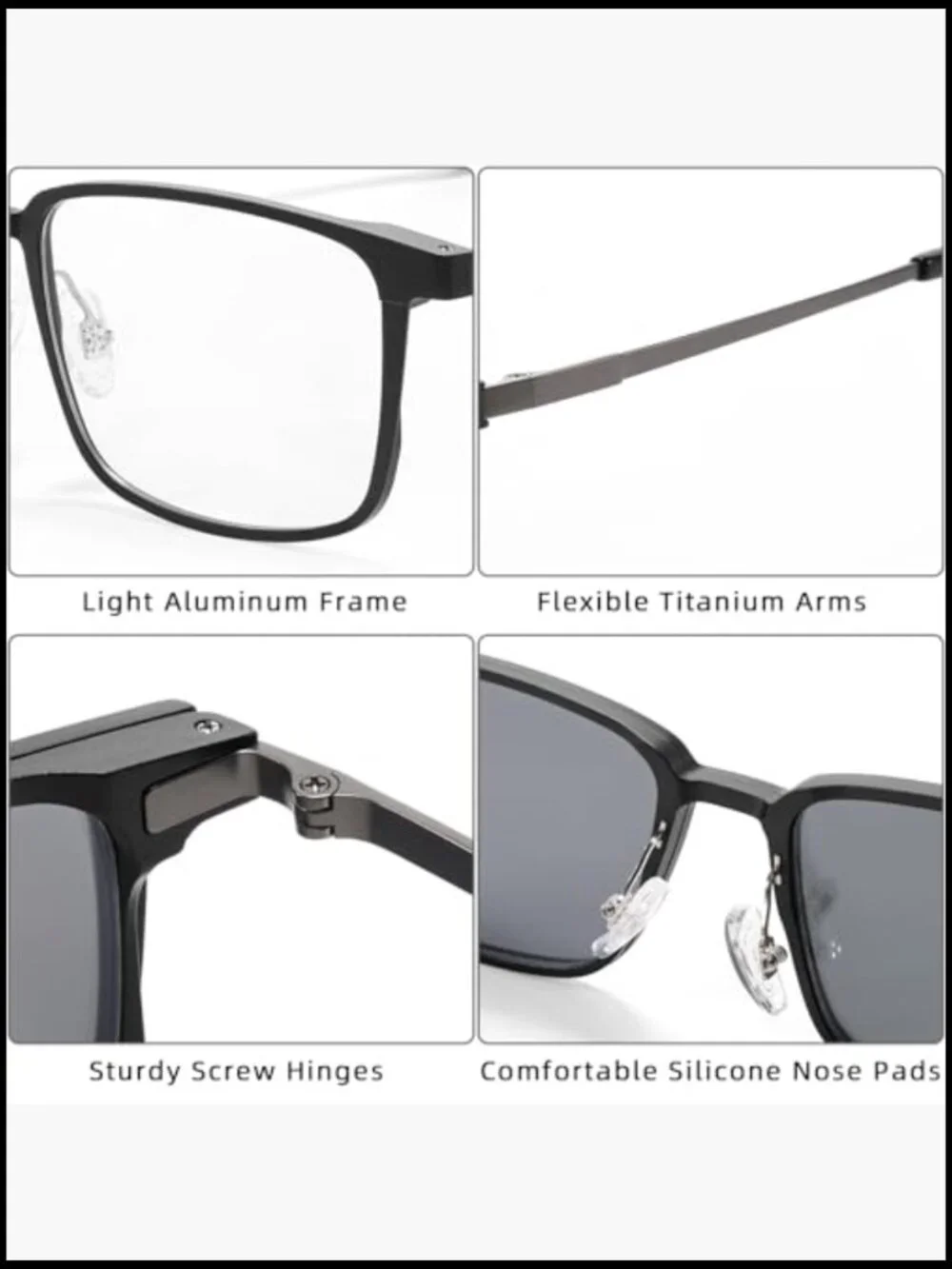 Magnetic Clip On Polarized Sunglasses for Men Retro Square Night Driving